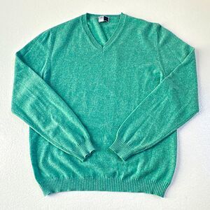 Fedeli 100% Cashmere Green V-Neck Pullover LS Sweater Mens Size 52 Italy